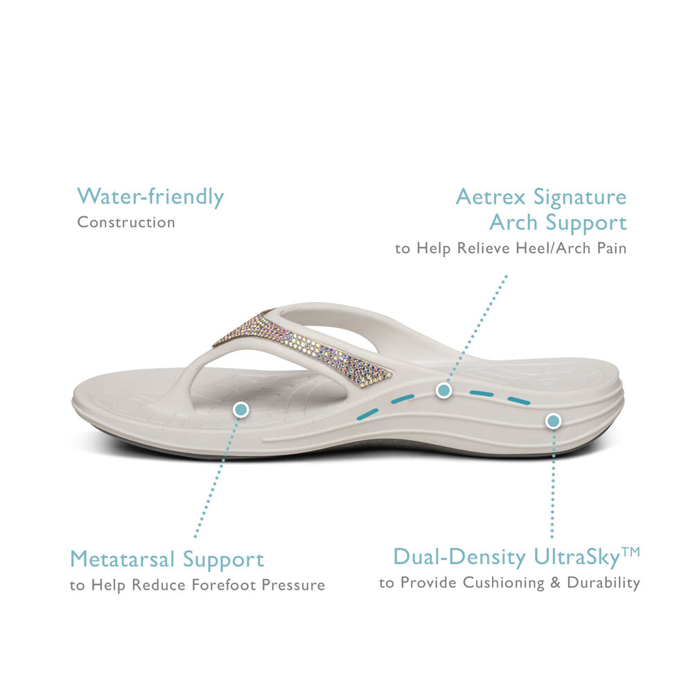 Aetrex Women's Fiji Orthotic Flip Flops - White | USA J7GKW6K